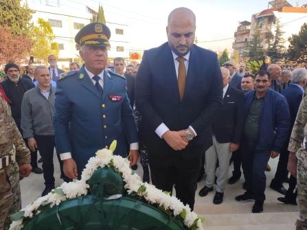 Nassereddine Places a Rose Wreath at the Tomb of Sabri Hamadeh in Hermel
