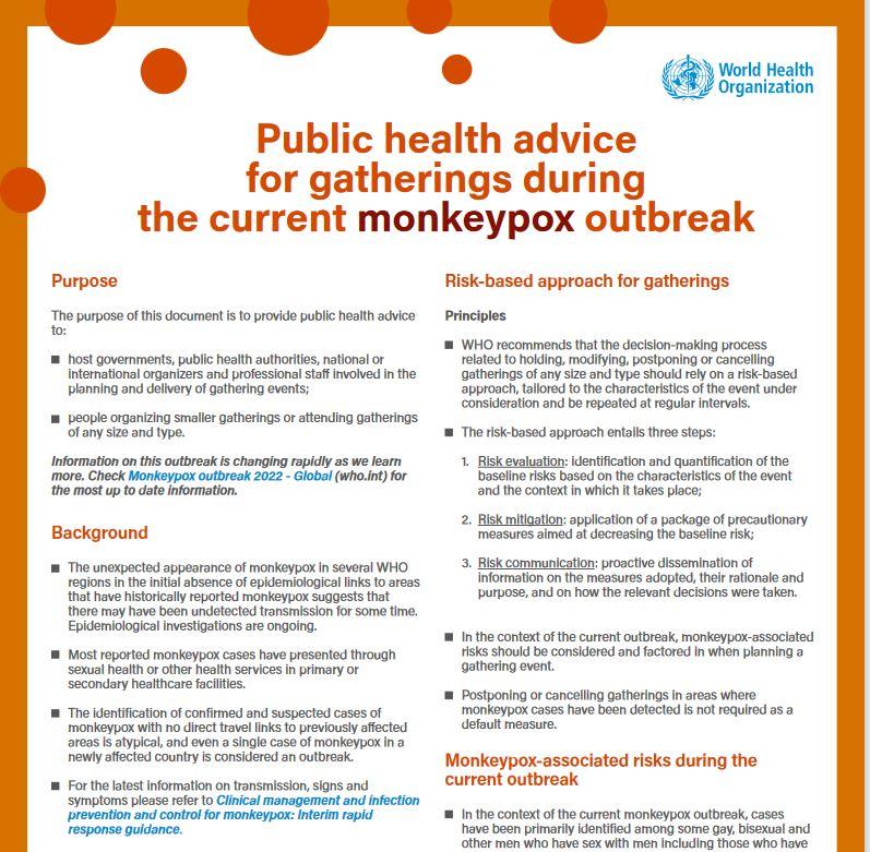 Public Health Advice for Gatherings during the current Monkeypox Outbreak