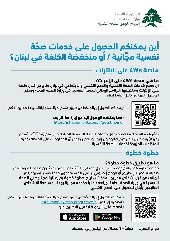 أين يمكنكم الحصول على خدمات صحة نفسية مجانية / أو منخفضة الكلفة في لبنان؟
