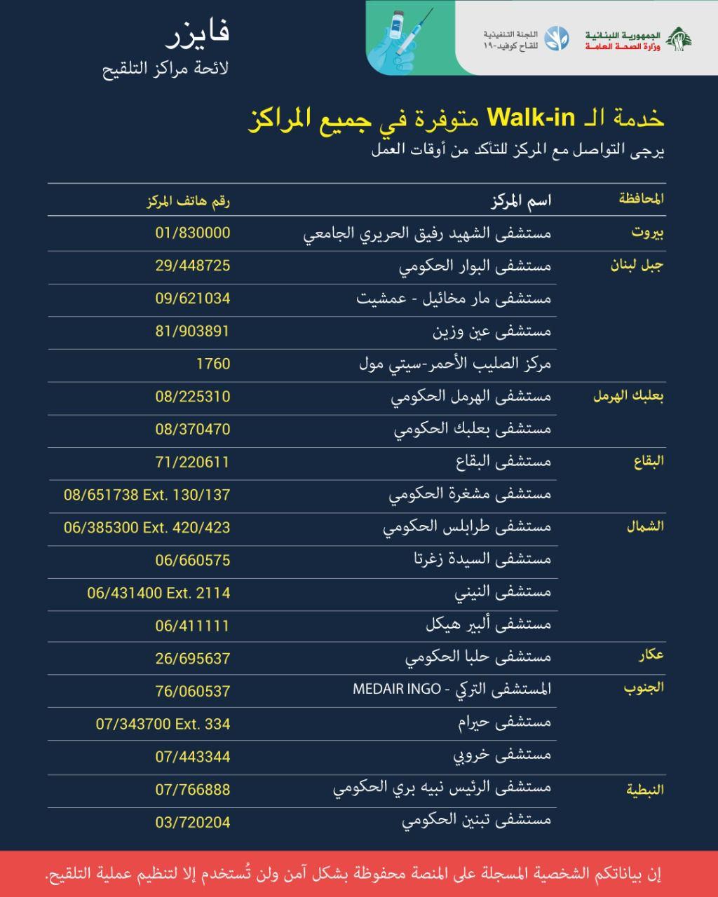 لائحة مراكز تلقيح فايزر